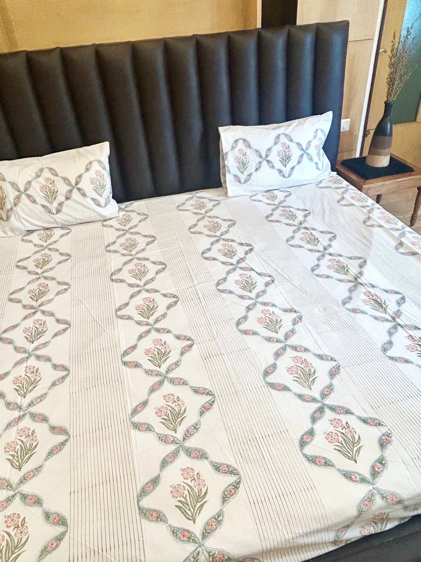 Flowers of love- Handblock Printed Bedsheet