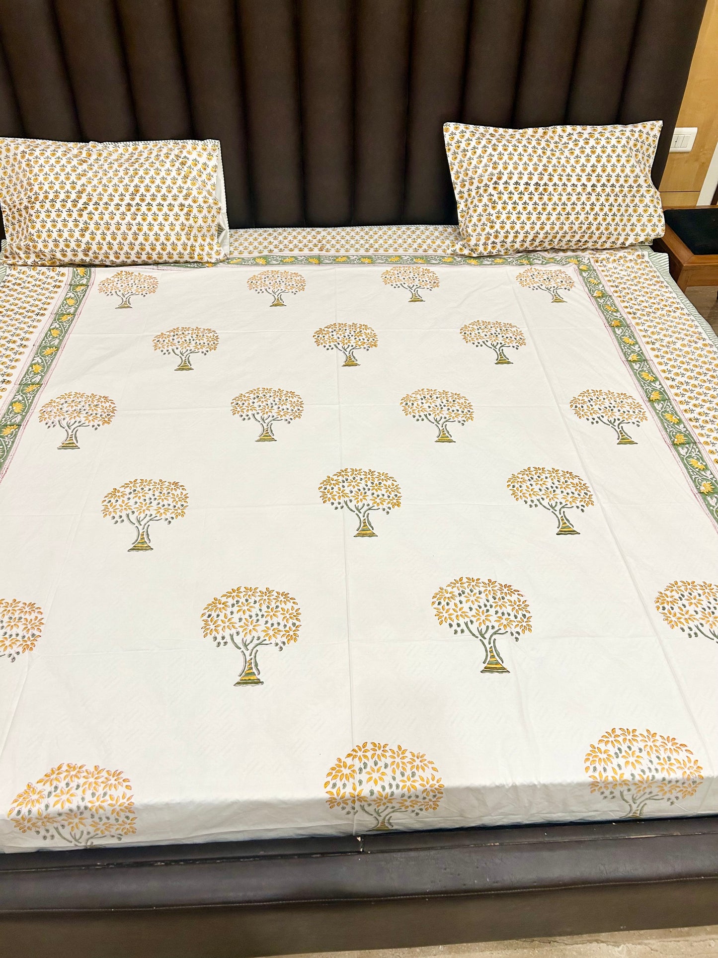 YELLOW WISHING TREE HANDBLOCK BEDSHEET