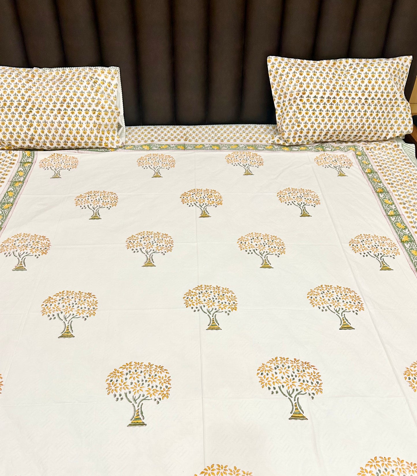 YELLOW WISHING TREE HANDBLOCK BEDSHEET
