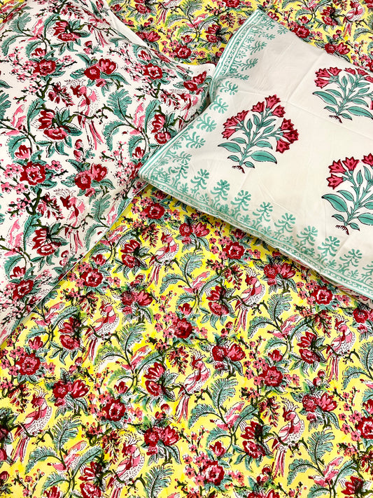 PARROT'S PARADISE HANDBLOCK BEDSHEET