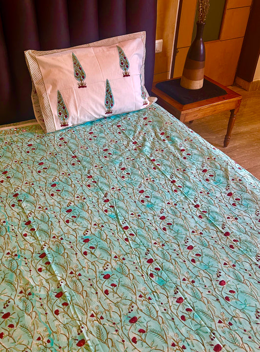 Flora Handblock printed bedsheet