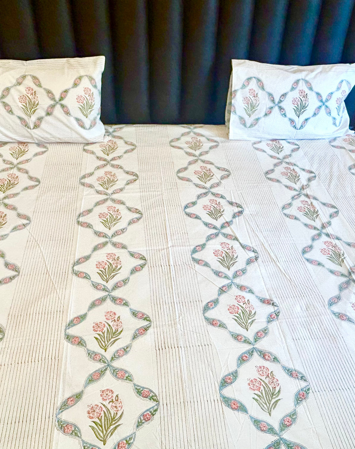 Flowers of love- Handblock Printed Bedsheet