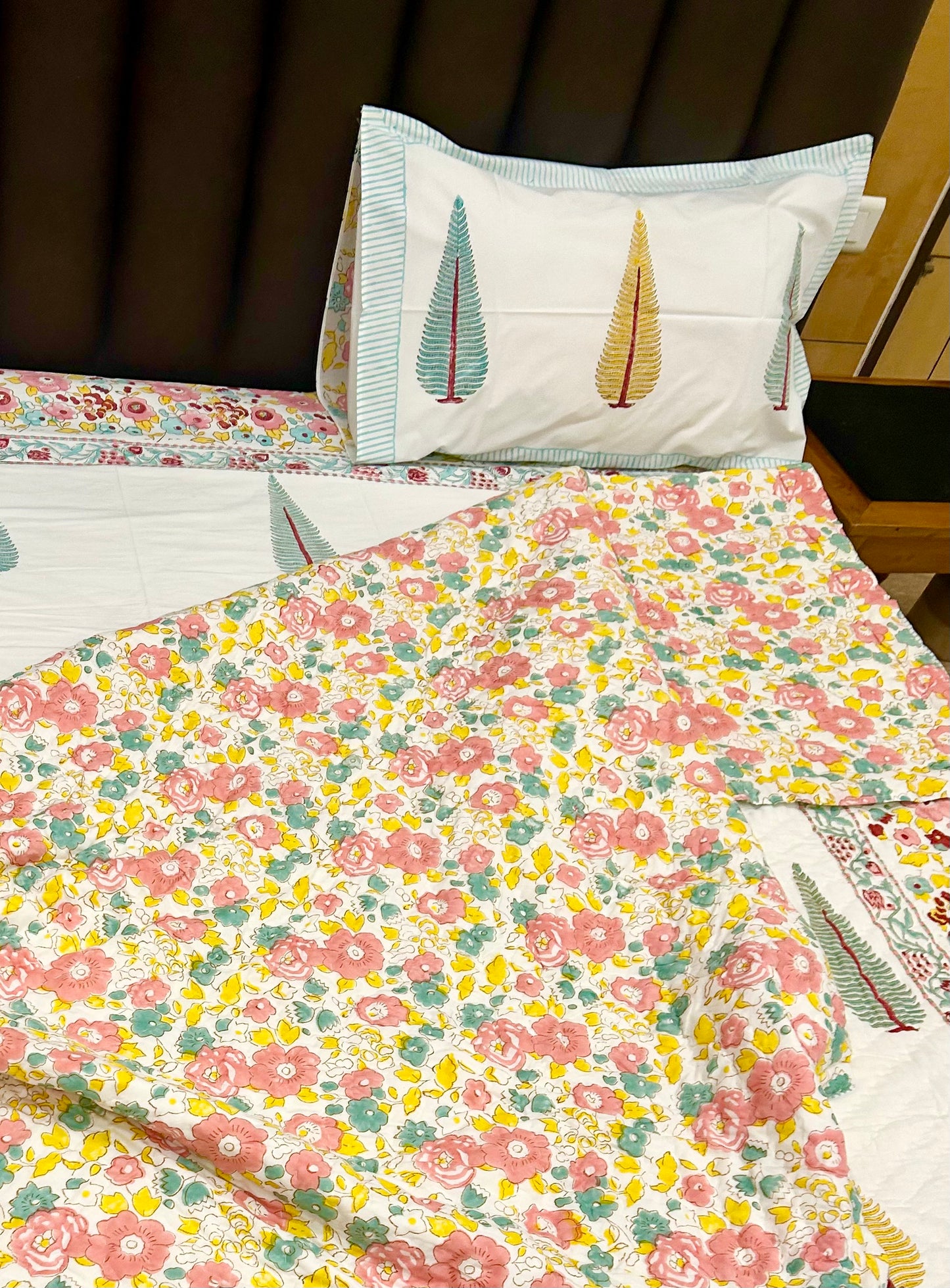 Autumn meadow- Handblock Printed Bedsheet
