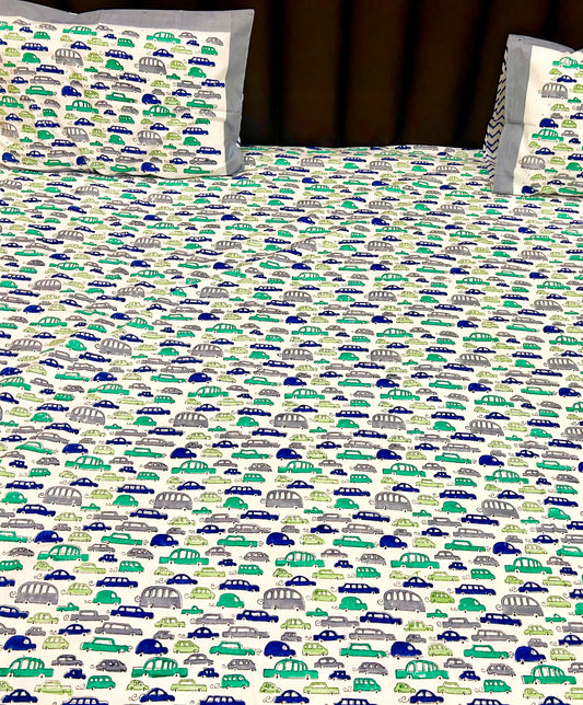 Vroom Vroom Toy car Handblock Printed Bedsheet